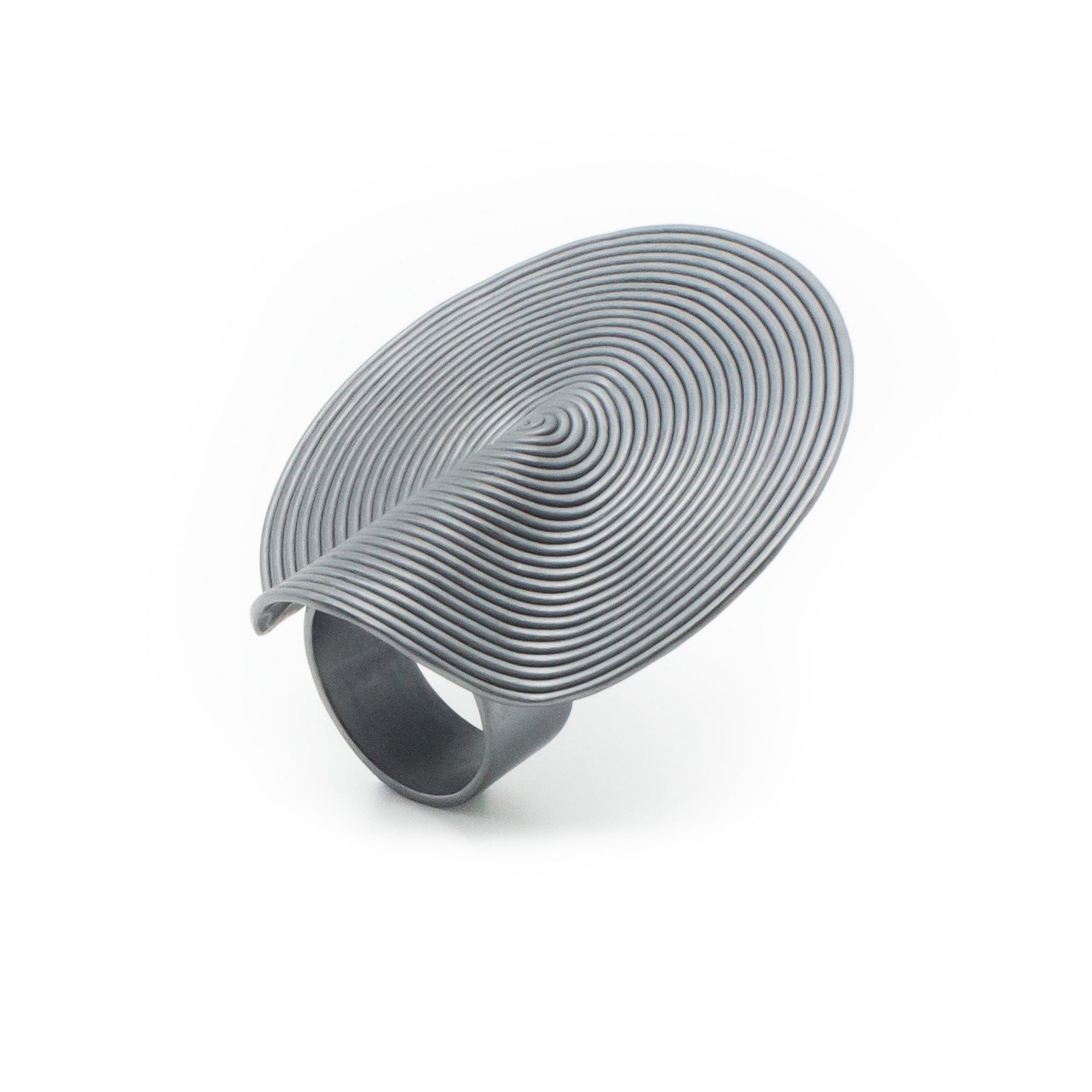 Artist-made jewelry contemporary design inspired by history Bay Area. Elina Peduzzi Jewelry black silver ring